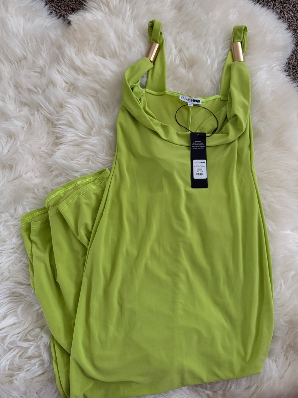 Fashion Nova Neon Lime Cowl Neck Dress